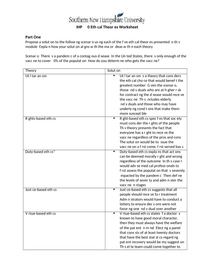 Worksheet - Ethical Theories and Models