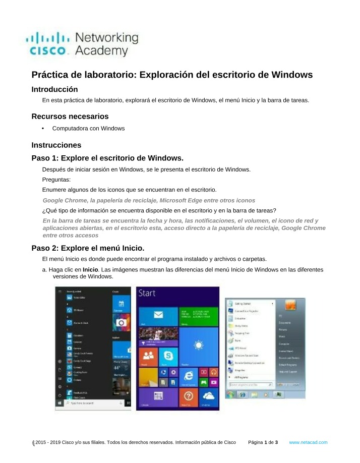 Exploración del escritorio de Windows - Práctica de laboratorio