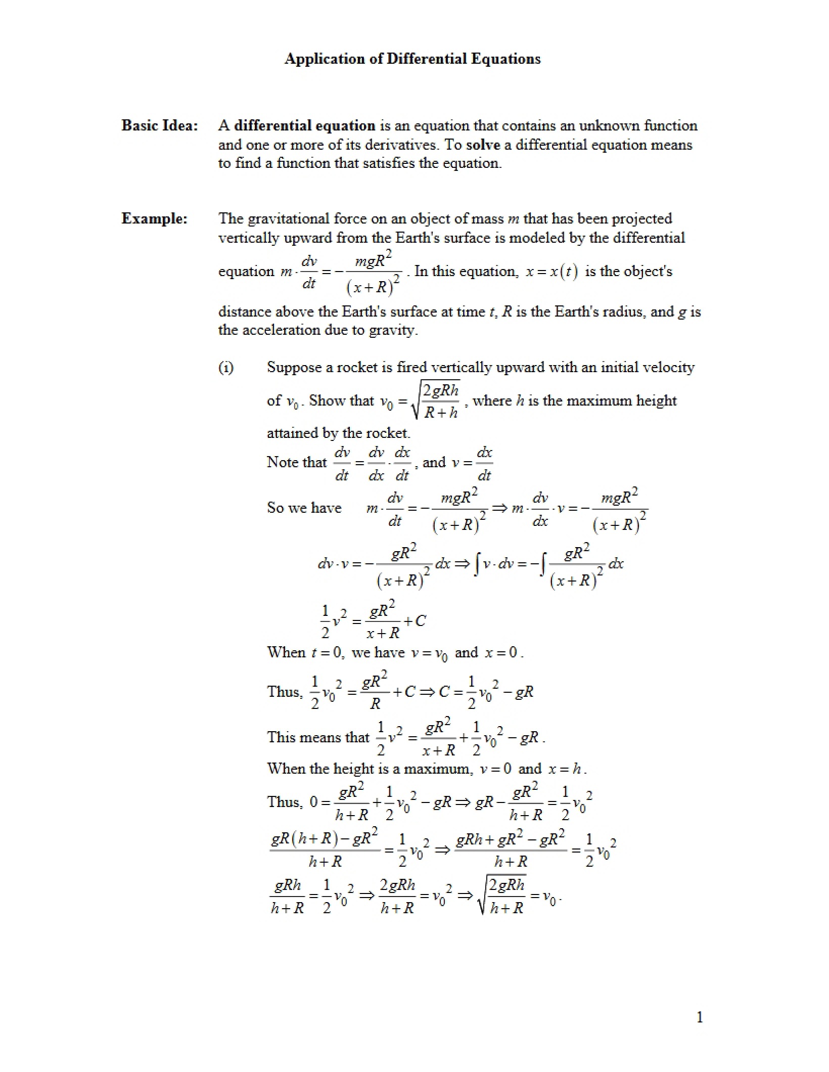 Differential Equations Applications