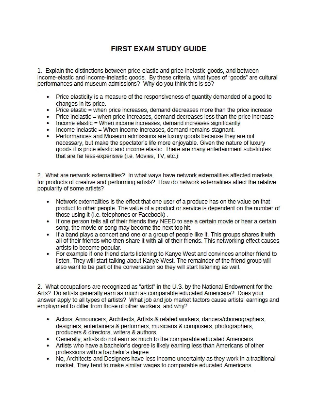 Study Guide for First Exam