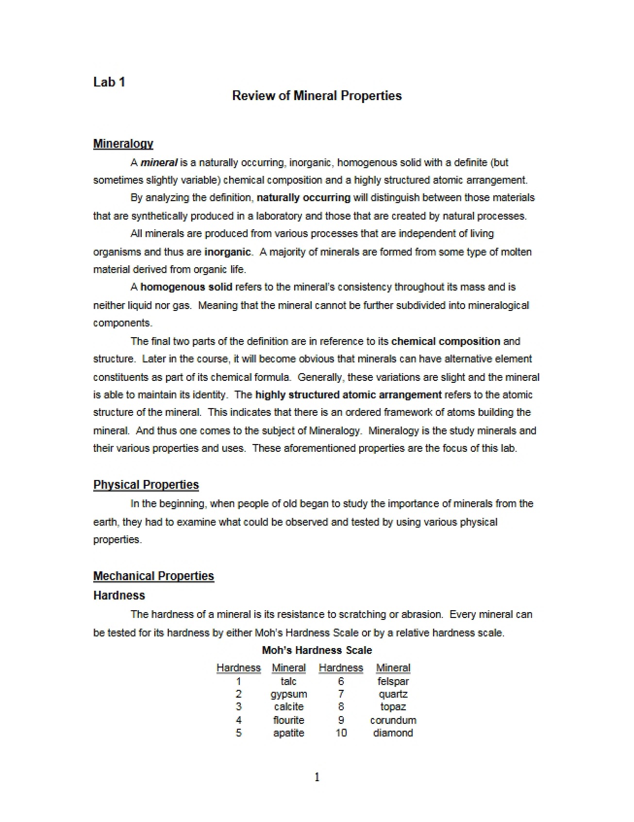 Mineral Properties Review