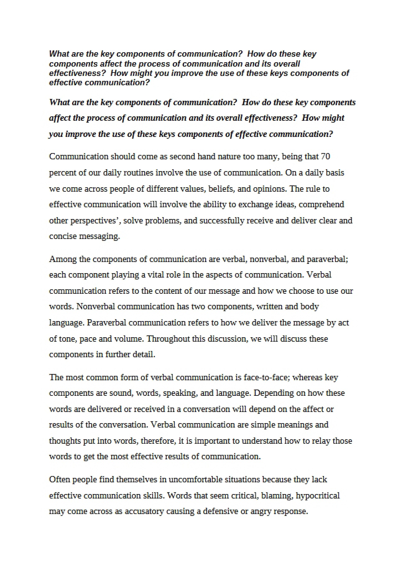 Verbal Communication Essay