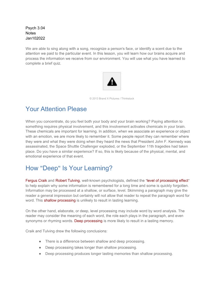 Brain Information Processing and Learning Enhancement