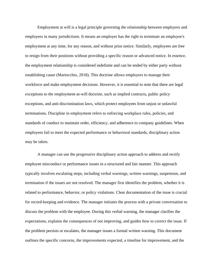 Workplace Progressive Discipline and Employment at Will