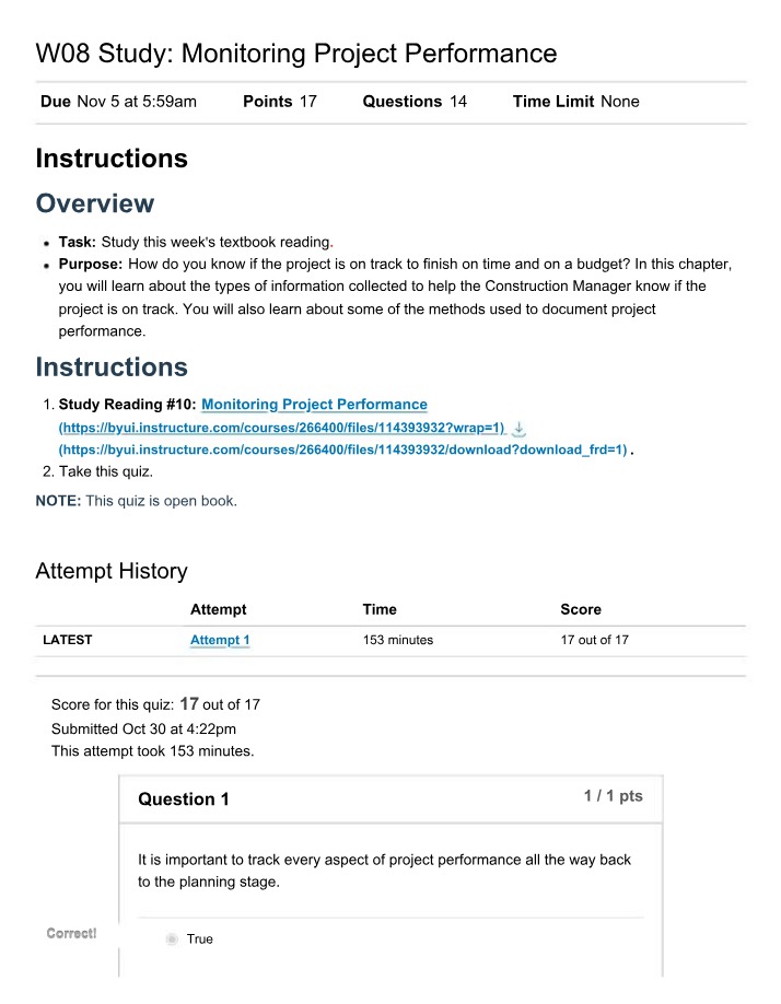Week 8 Quiz - Monitoring Project Performance
