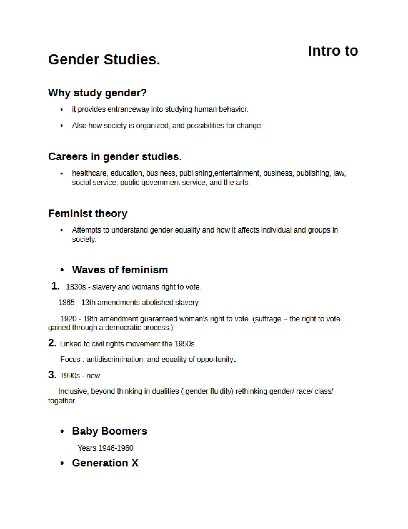Introduction to Gender Studies