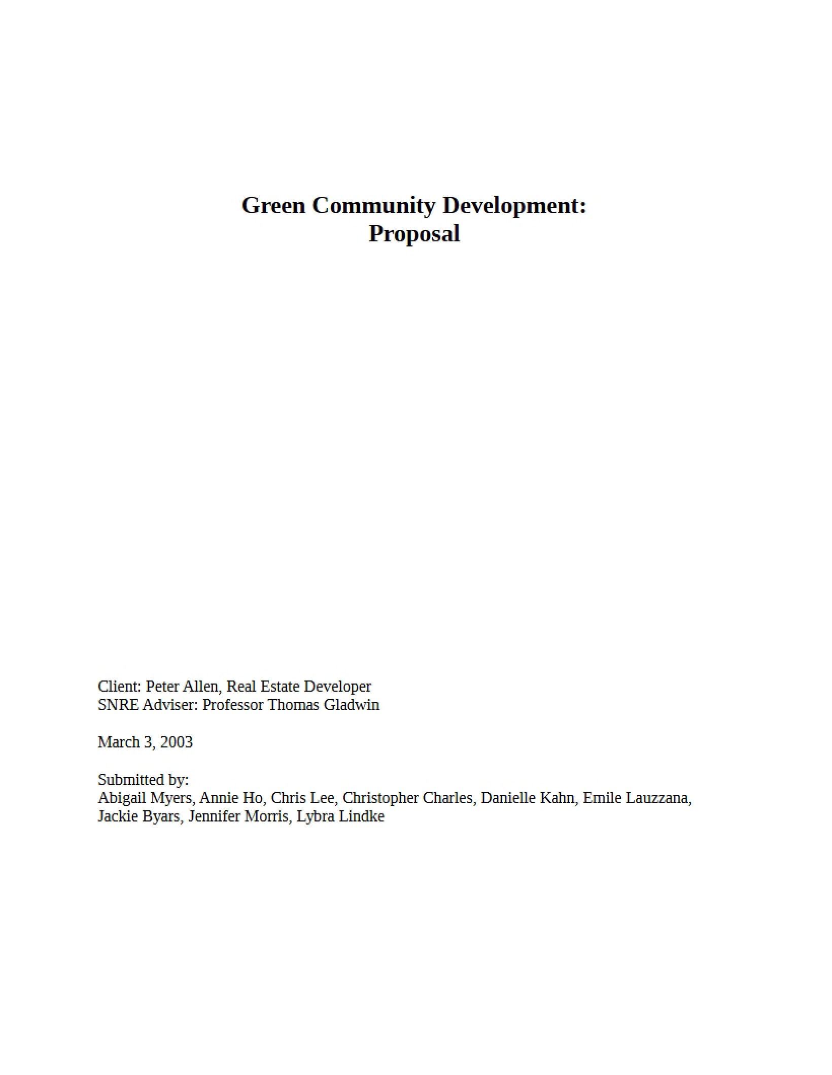 Green Community Development Proposal