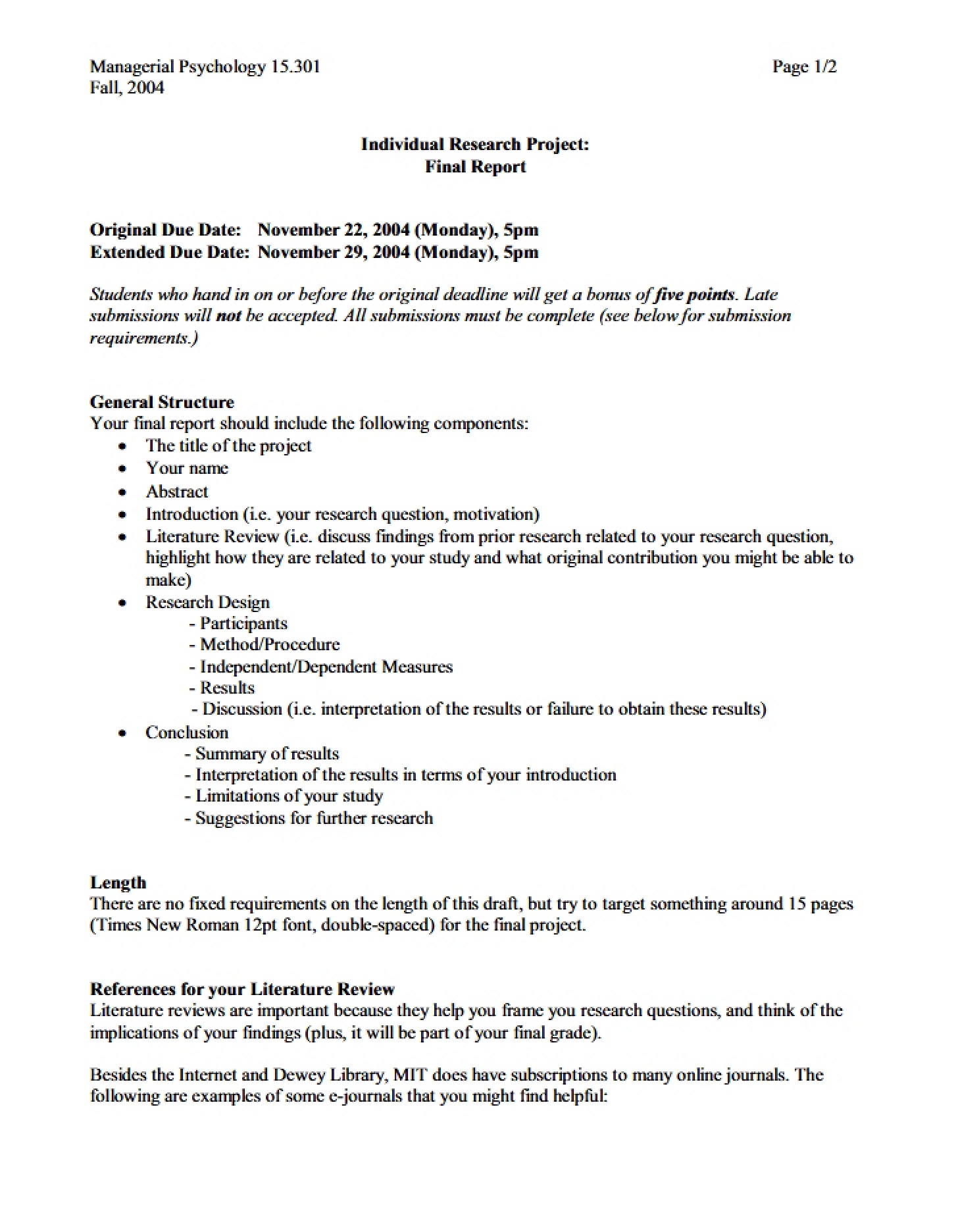 Research Project for Individuals