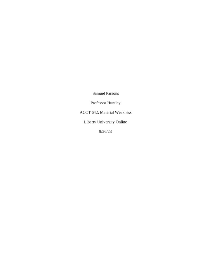 Material Weakness in Financial Reporting