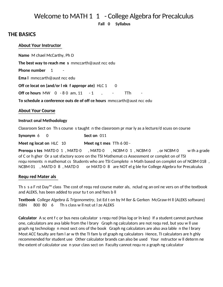 Maths Course Syllabus