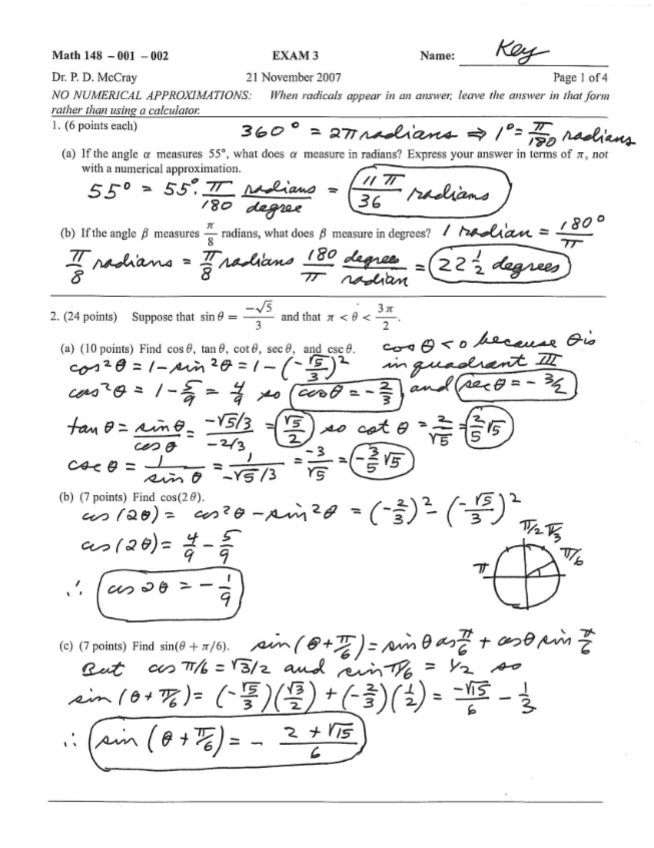Preparation for Calculus Exam Three