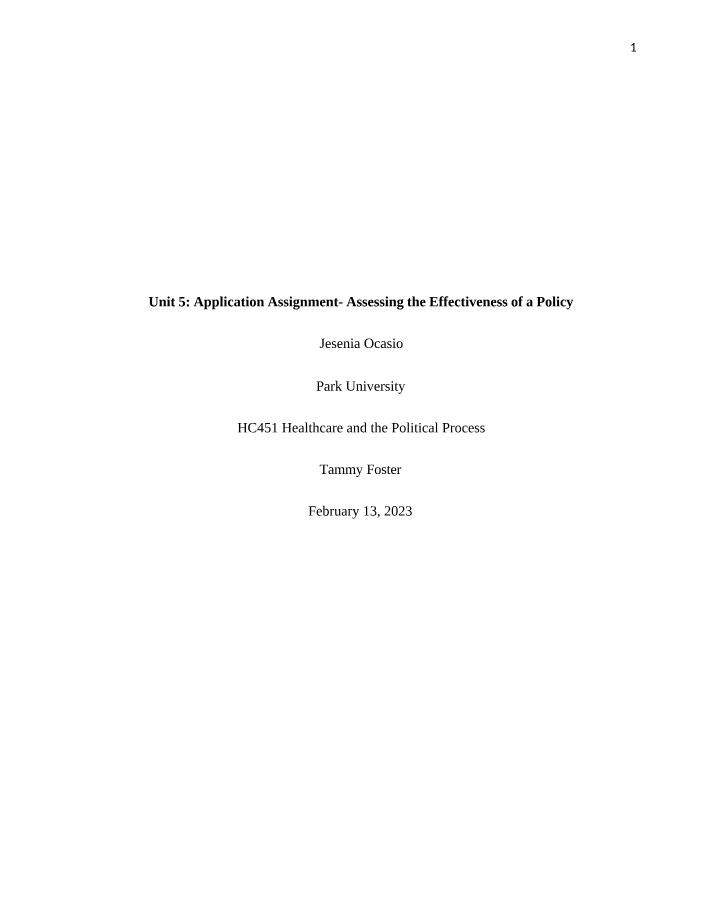 HC451 Unit 5 Assignment - Assessing Policy Effectiveness