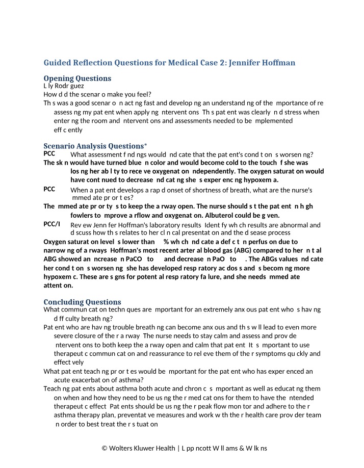 Asthma Case Study - Guided Reflection Questions
