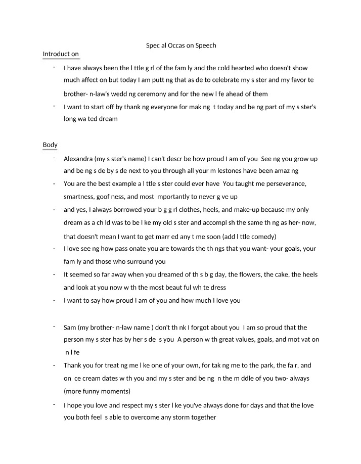 Special Occasion Speech Assignment