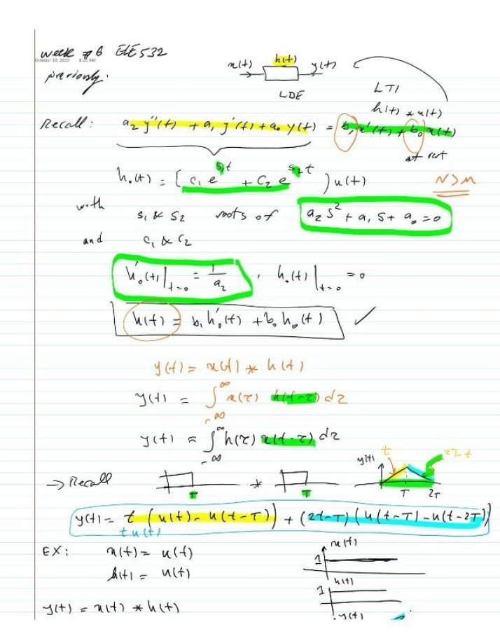 Week 6 Notes for Signals and Systems (ELE 532)