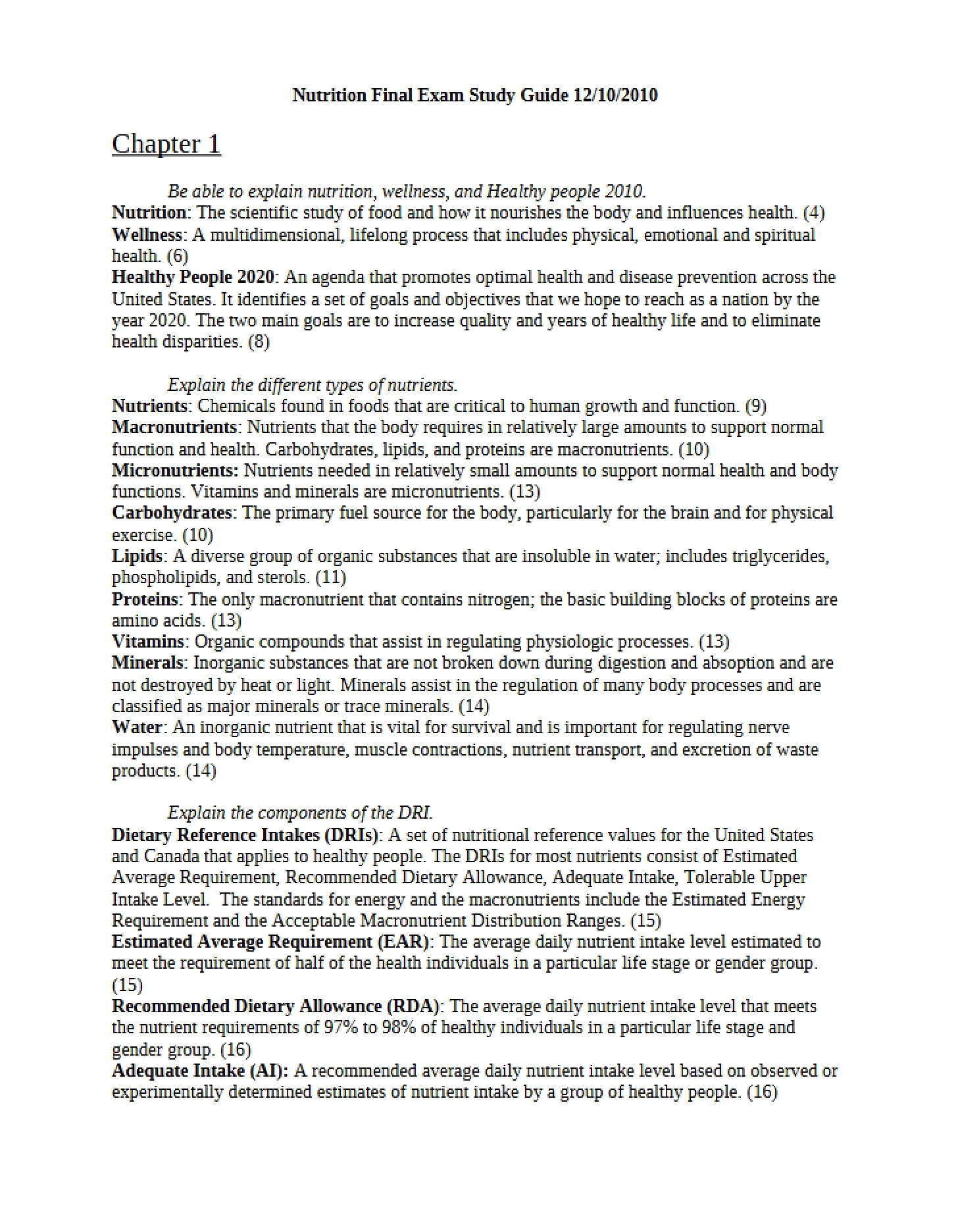 Nutritional Science Final Examination