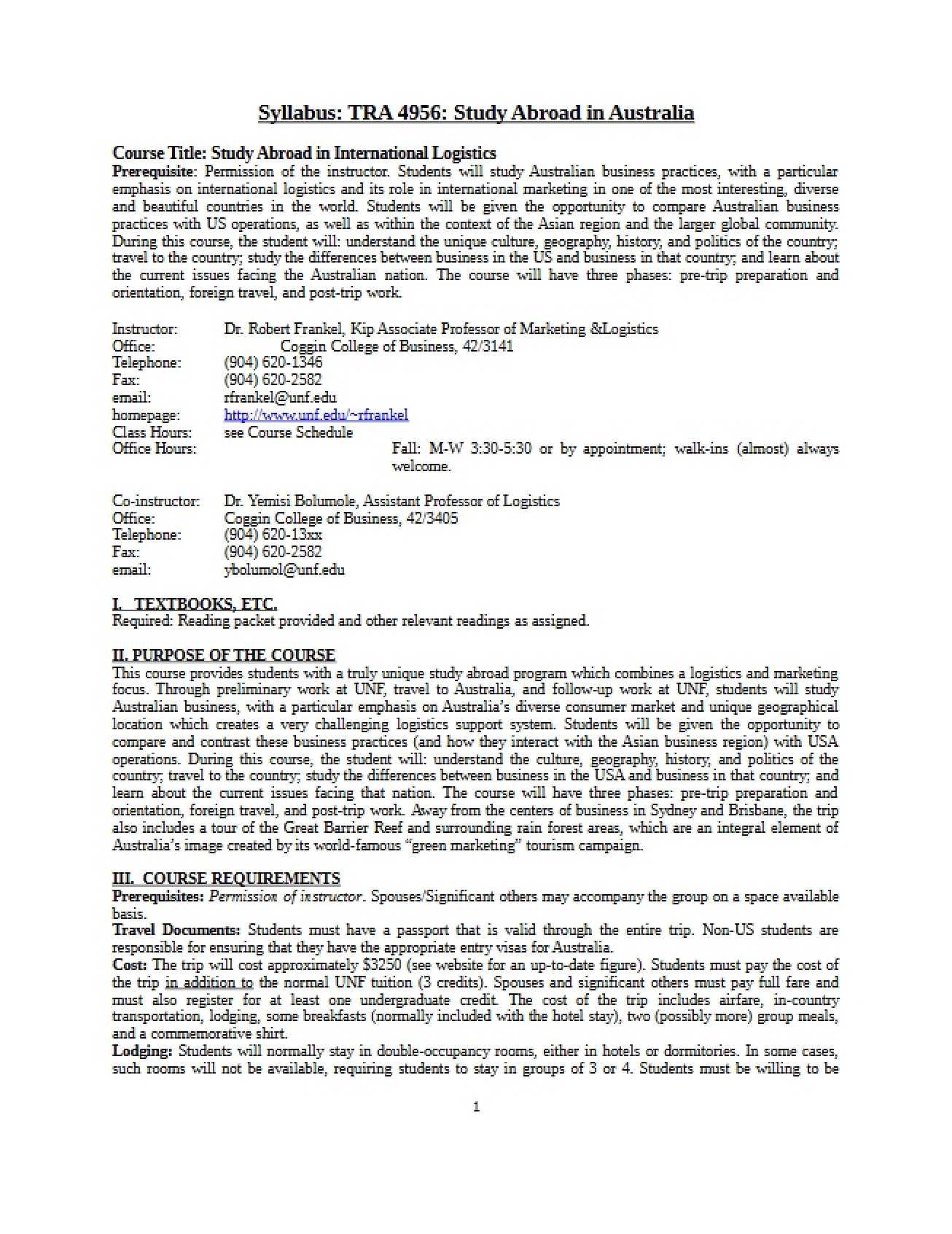 Transportation Study Abroad Syllabus