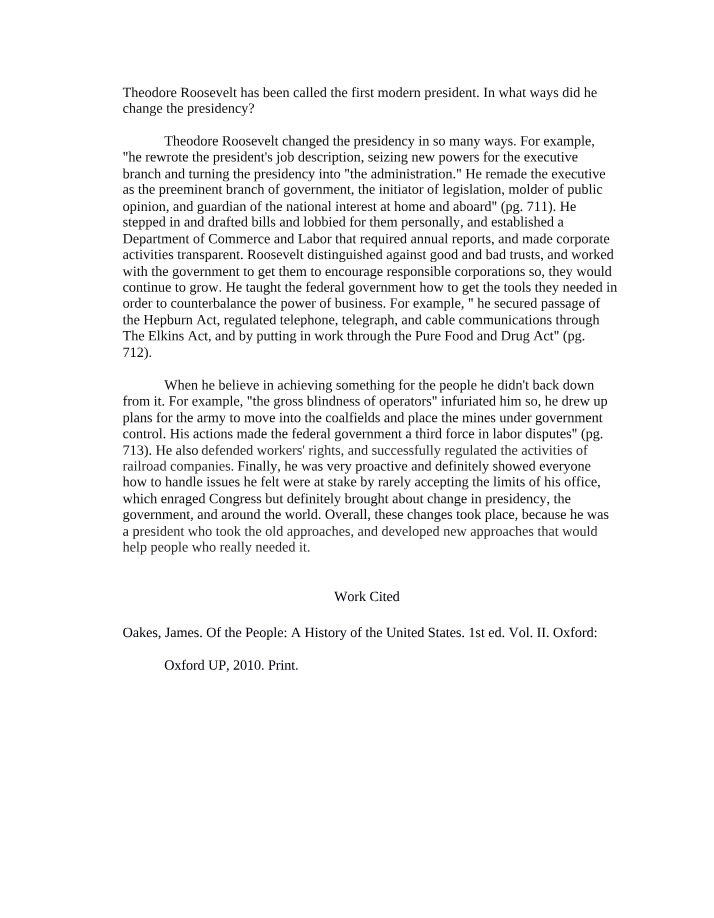 Theodore Roosevelt and the Transformed Presidency