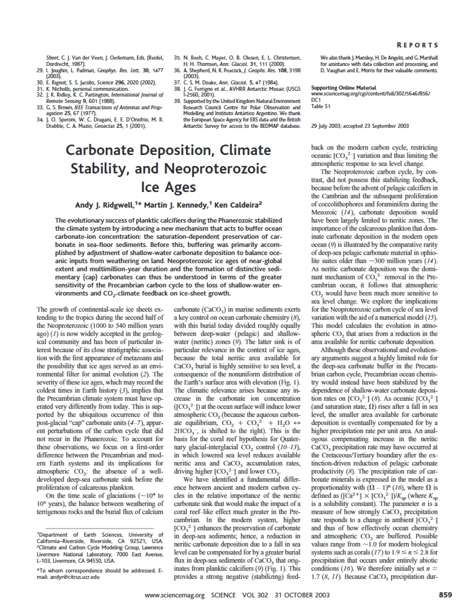 Ice Ages, Climate Stability, and Carbonate Deposition