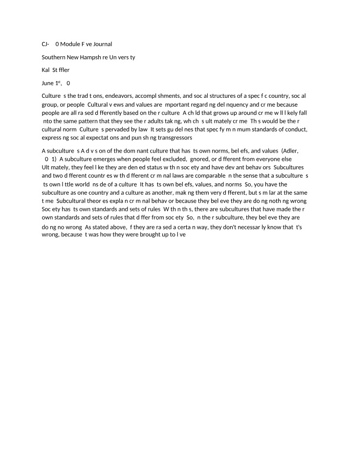 Impact of Culture and Subculture on Crime and Delinquency
