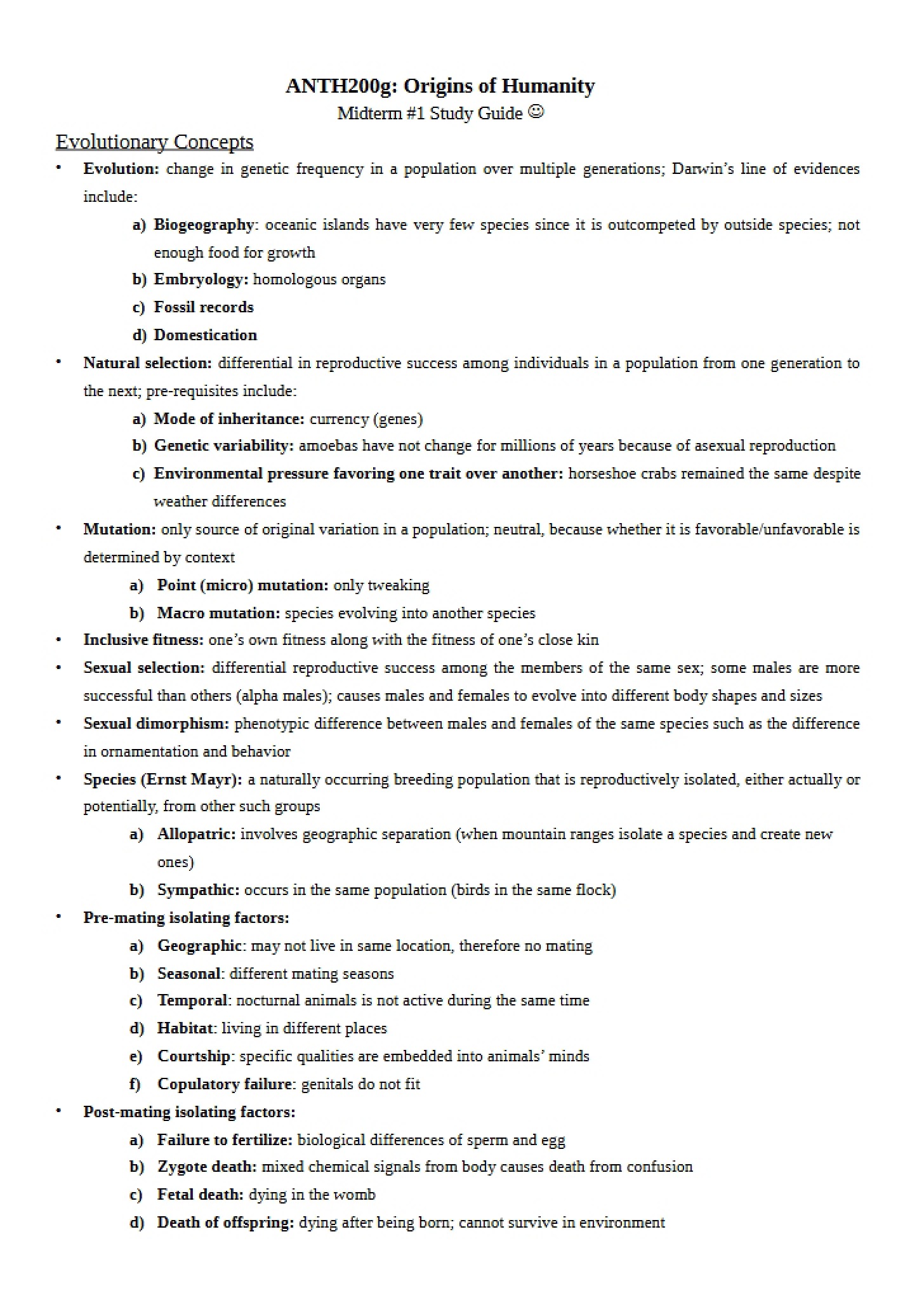 Study Guide for Midterm 1
