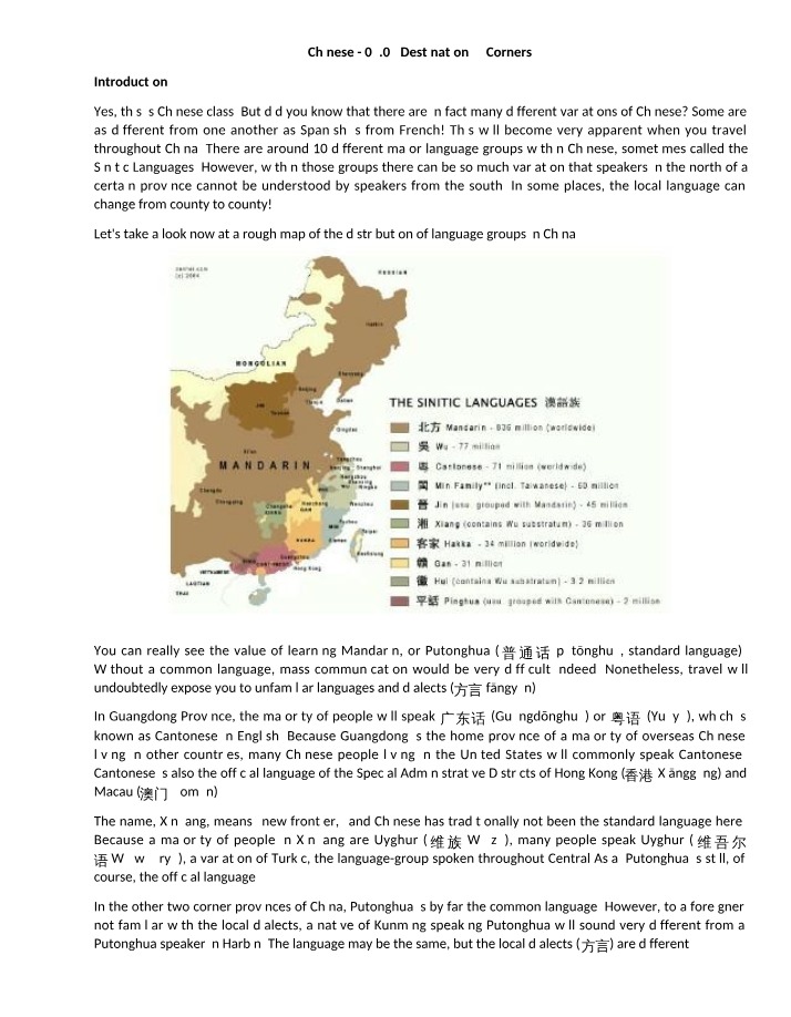 Language Groups and Ethnic Diversity in China