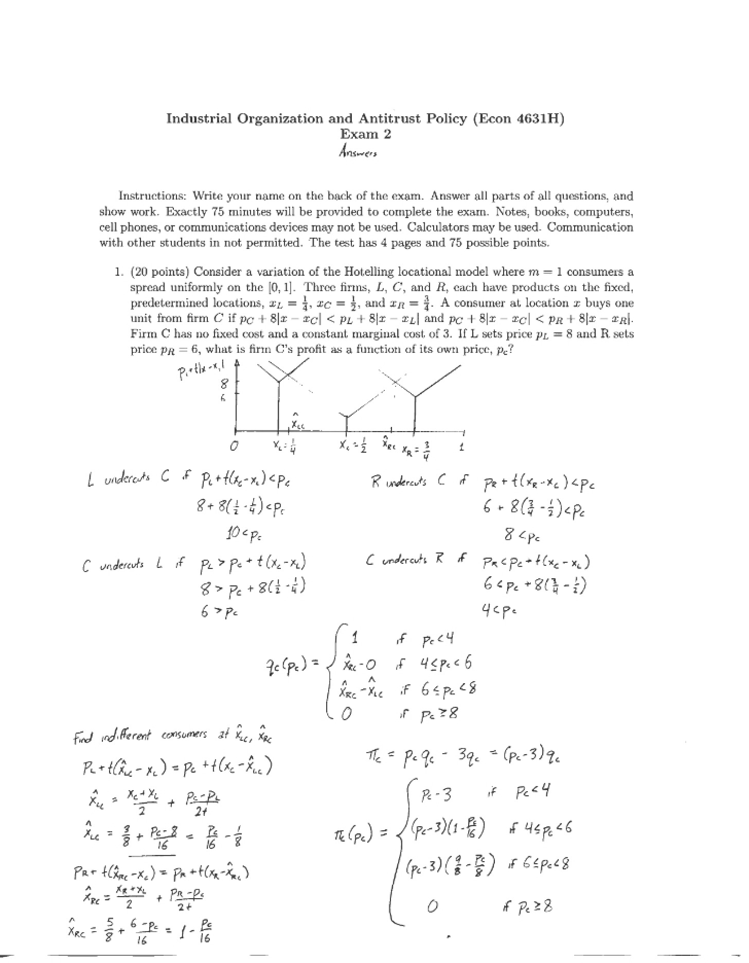 Answers for Econ 4631 Exam 2