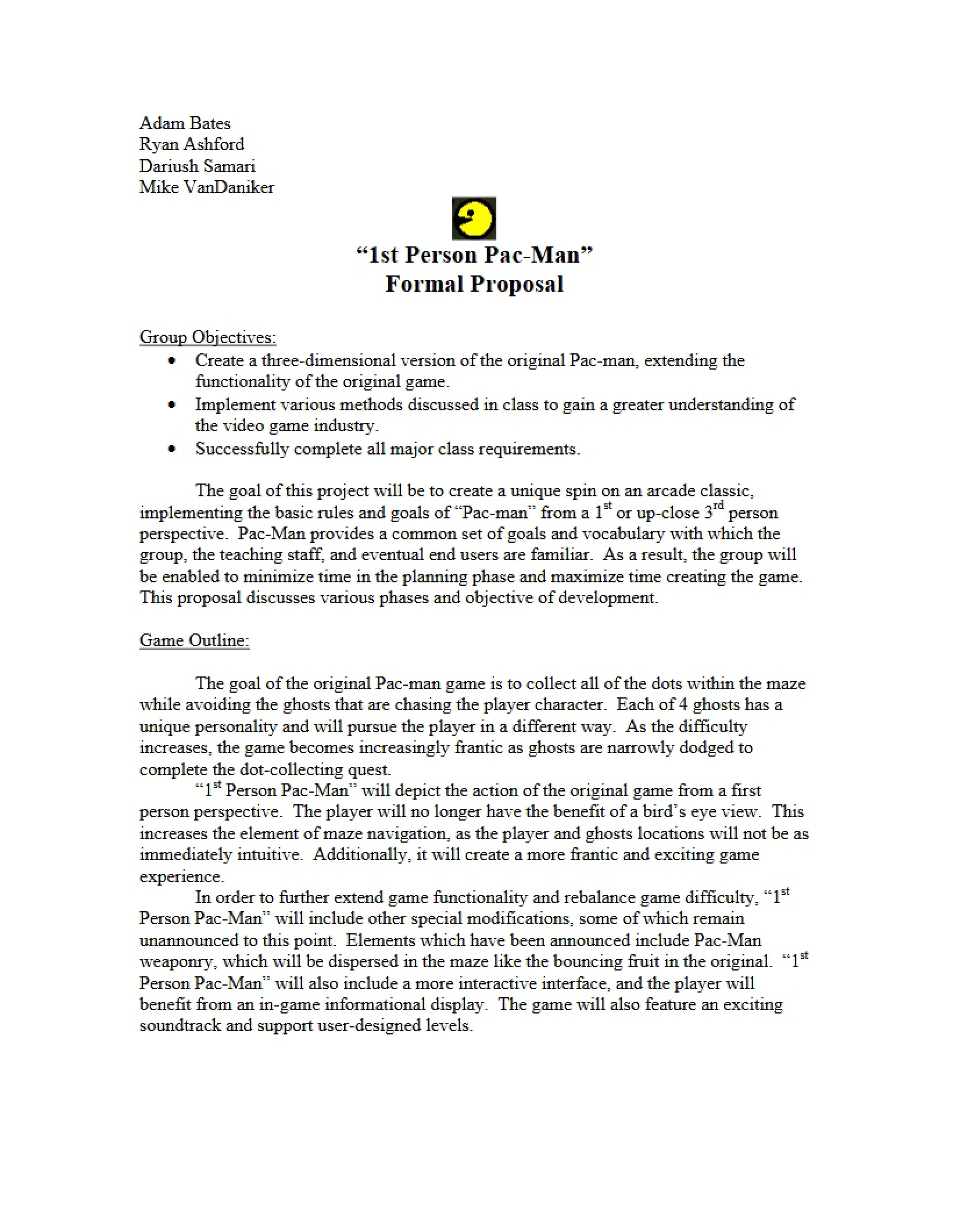 Formal Proposal 1st Person Pac-Man