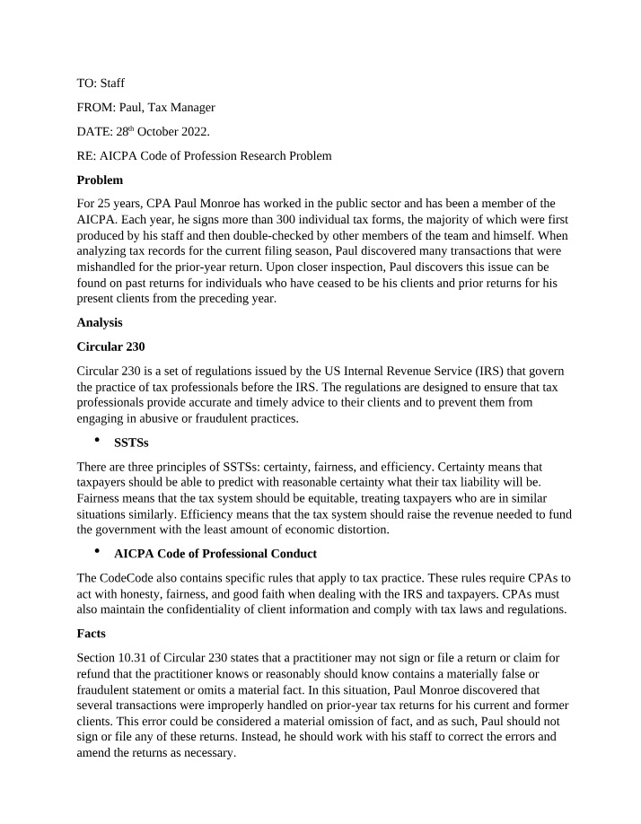AICPA Code of Professional Conduct - Tax Errors and Ethical Issues