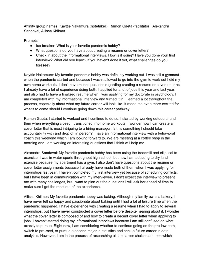 Week 5 Affinity Group