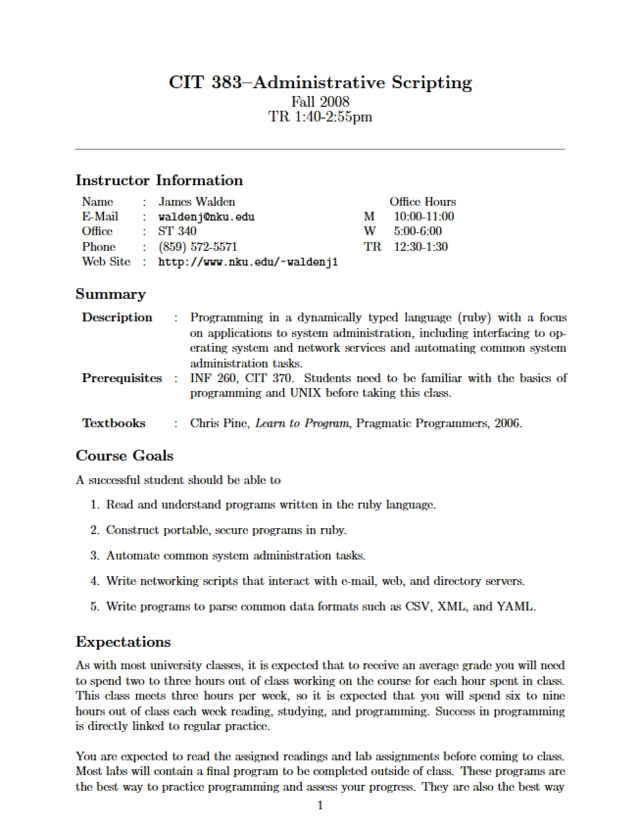 Syllabus for CIT 383