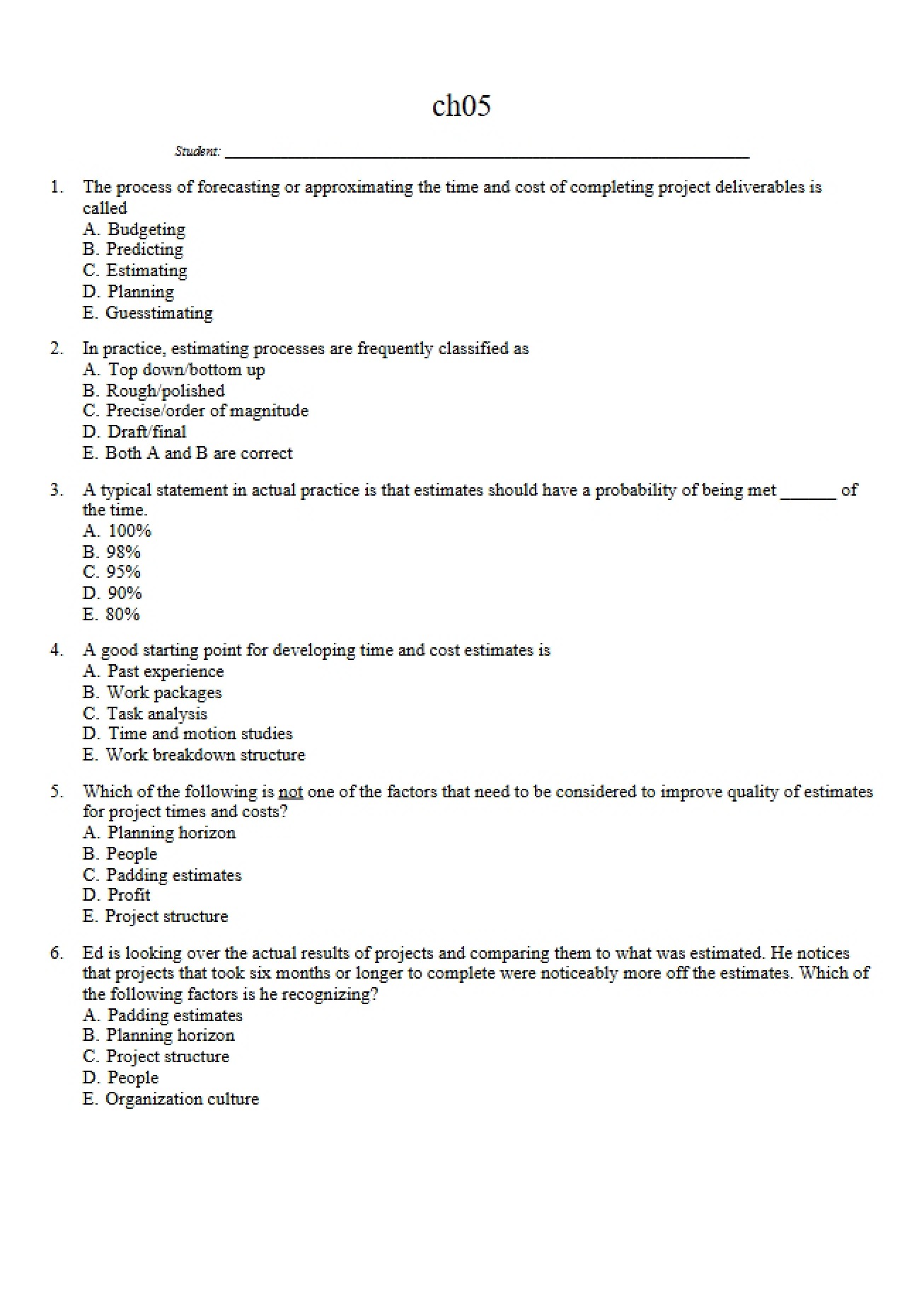 Project Mgmt Practice Exam