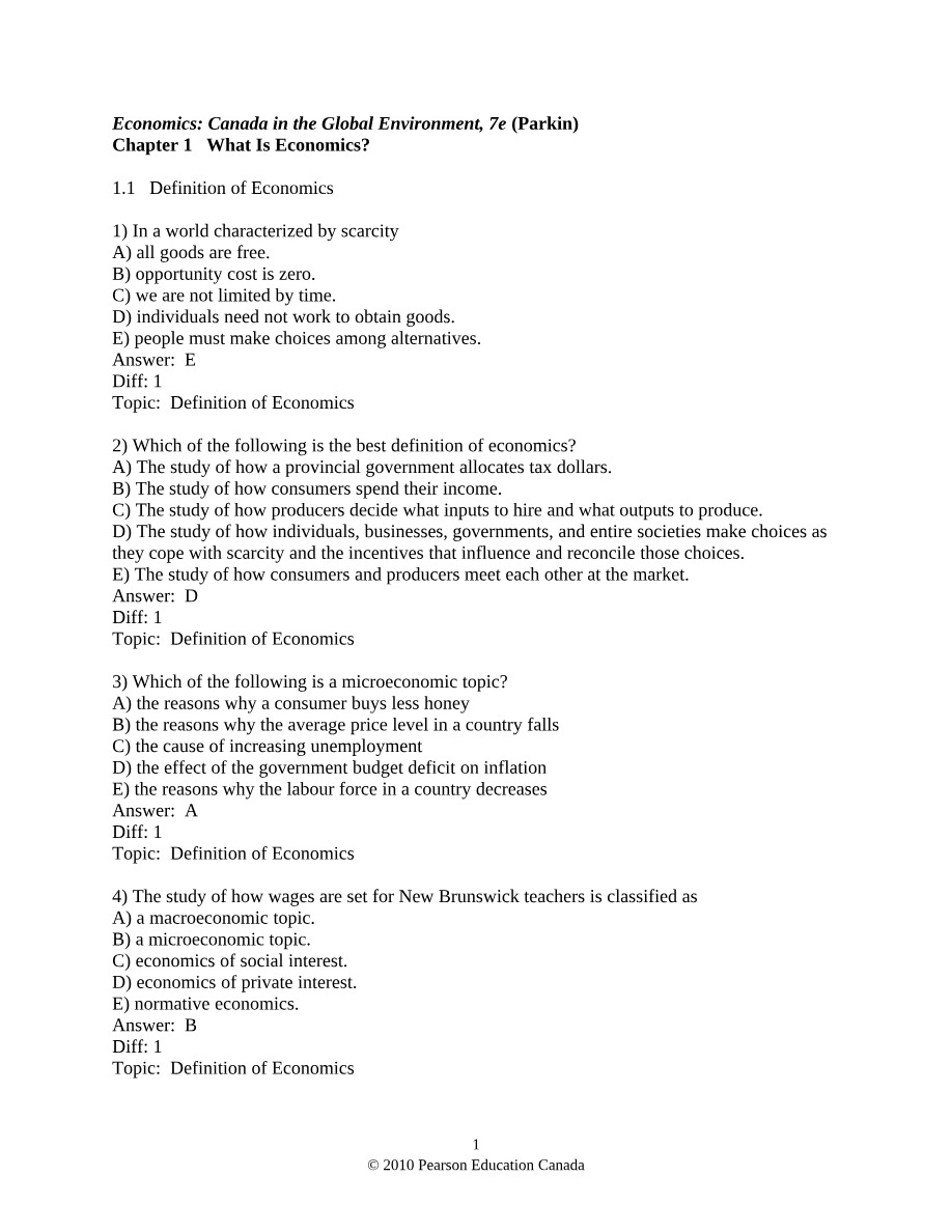 What Is Economics - Chapter 1, Parkin Economics Canada 7e