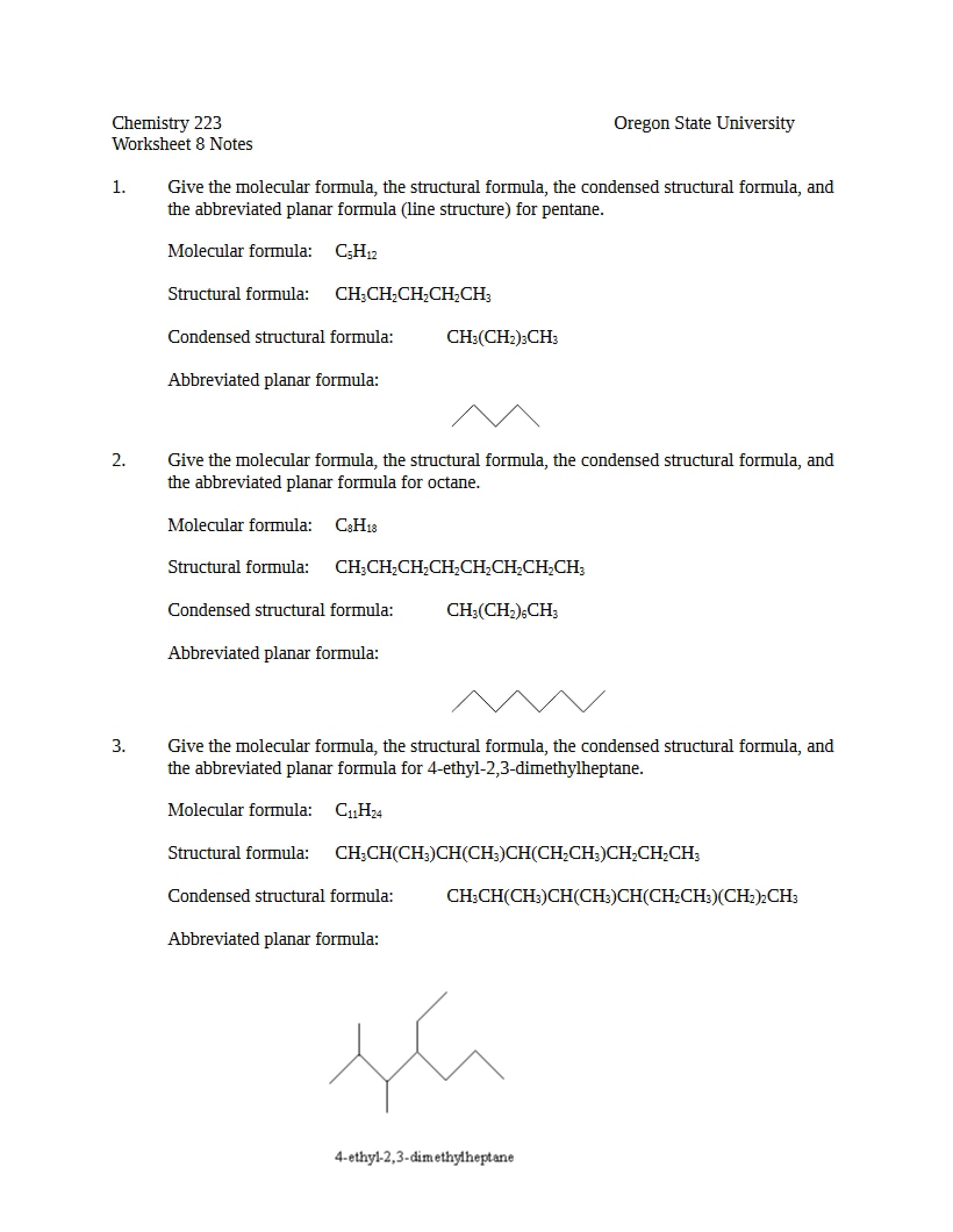 Worksheet 8 Notes (CH 221)