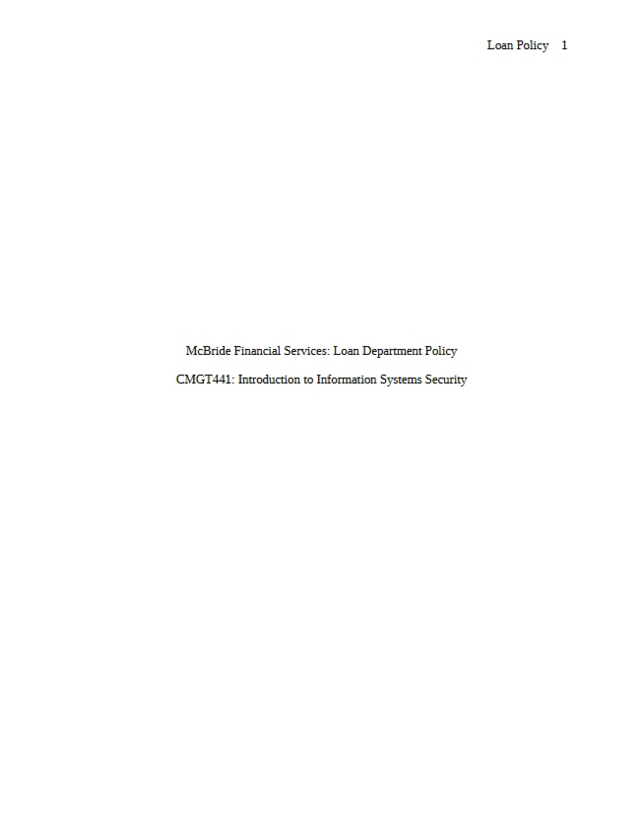 Loan Department Policy for McBride Financial Services