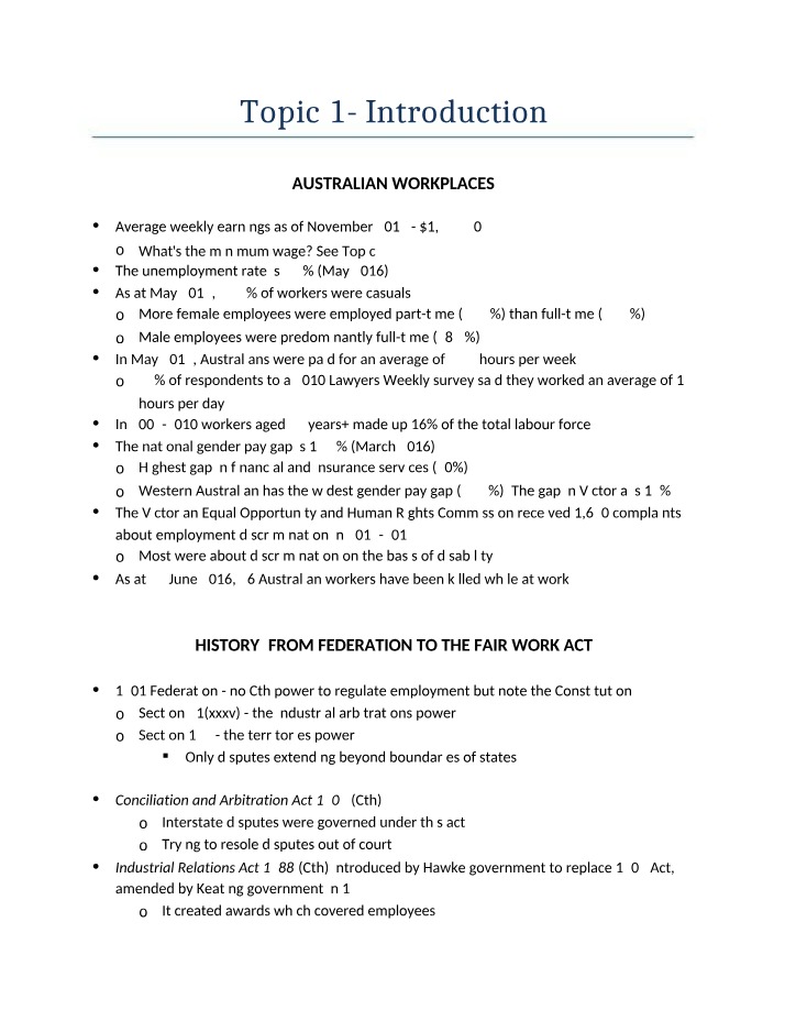 Workplace Law - Earnings, Unemployment, and History