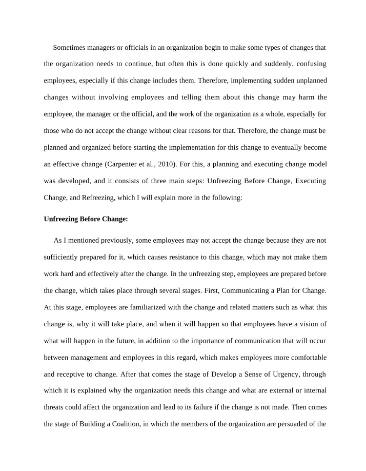 Planning, Executing, and Refreezing - Effective Change Management