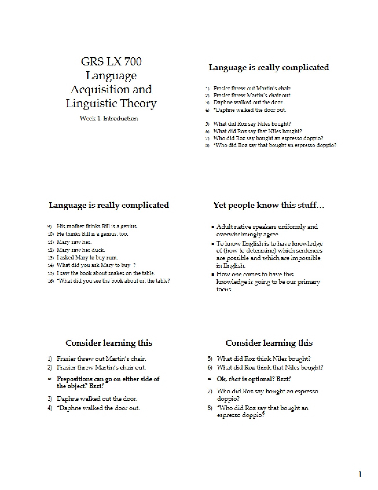 Linguistic Theory and Language Acquisition - Part 1