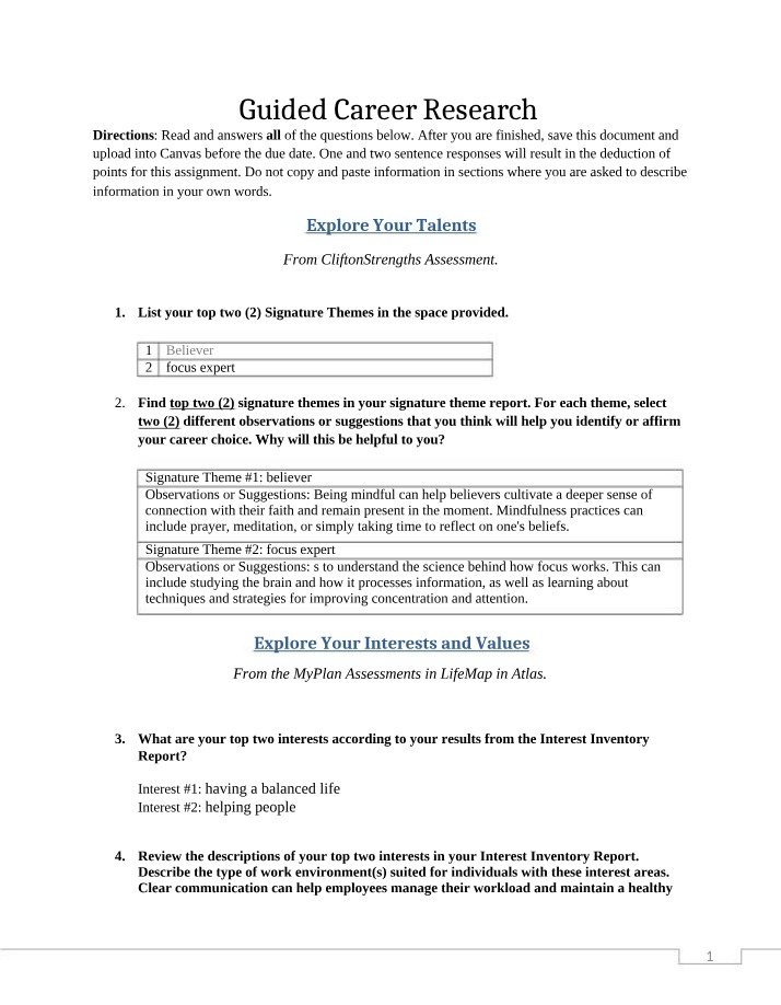 Assignment for Guided Career Research