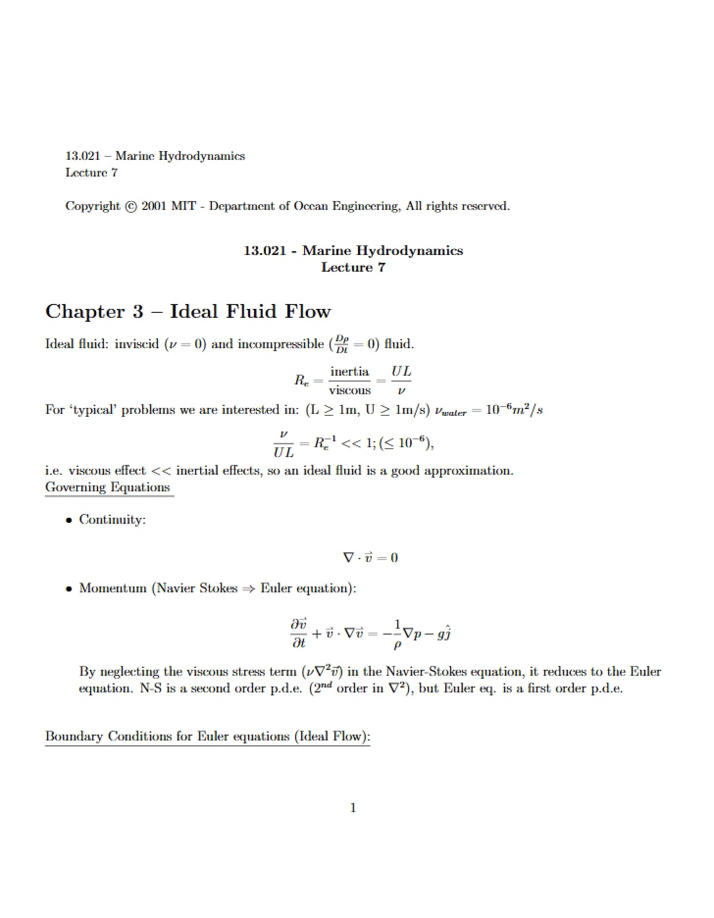 Hydrodynamics of Marine Systems Lecture 7