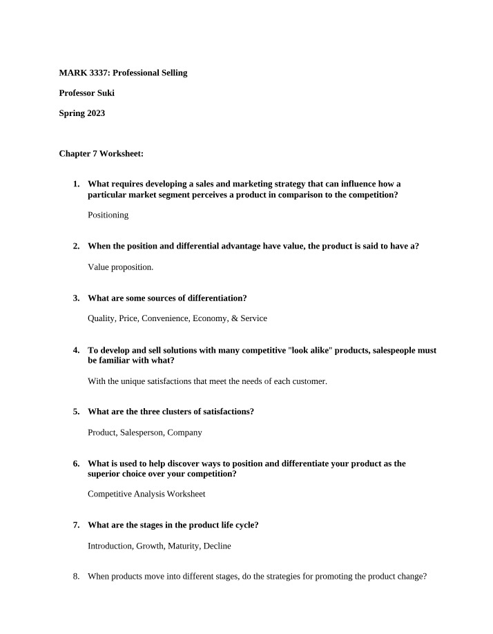 Worksheet for Chapter 7
