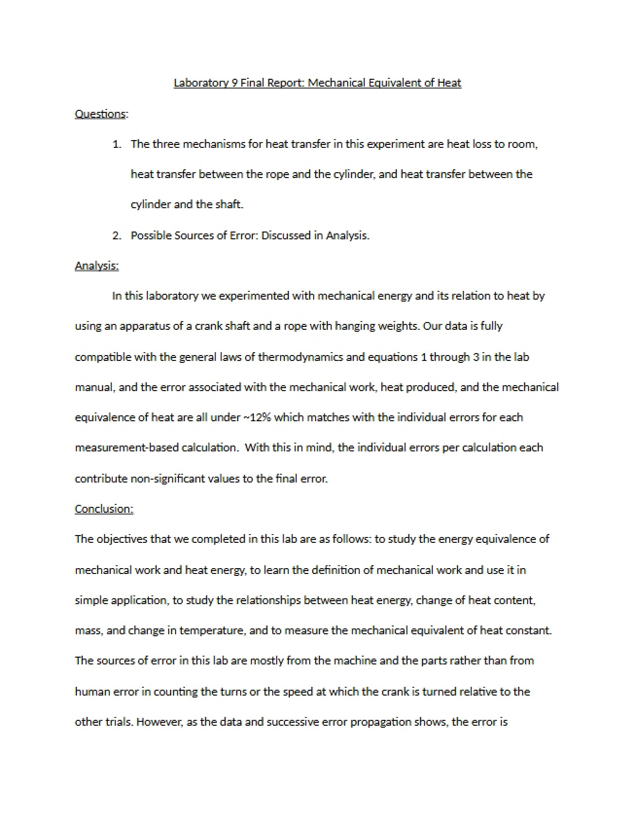Final Report for Laboratory 9