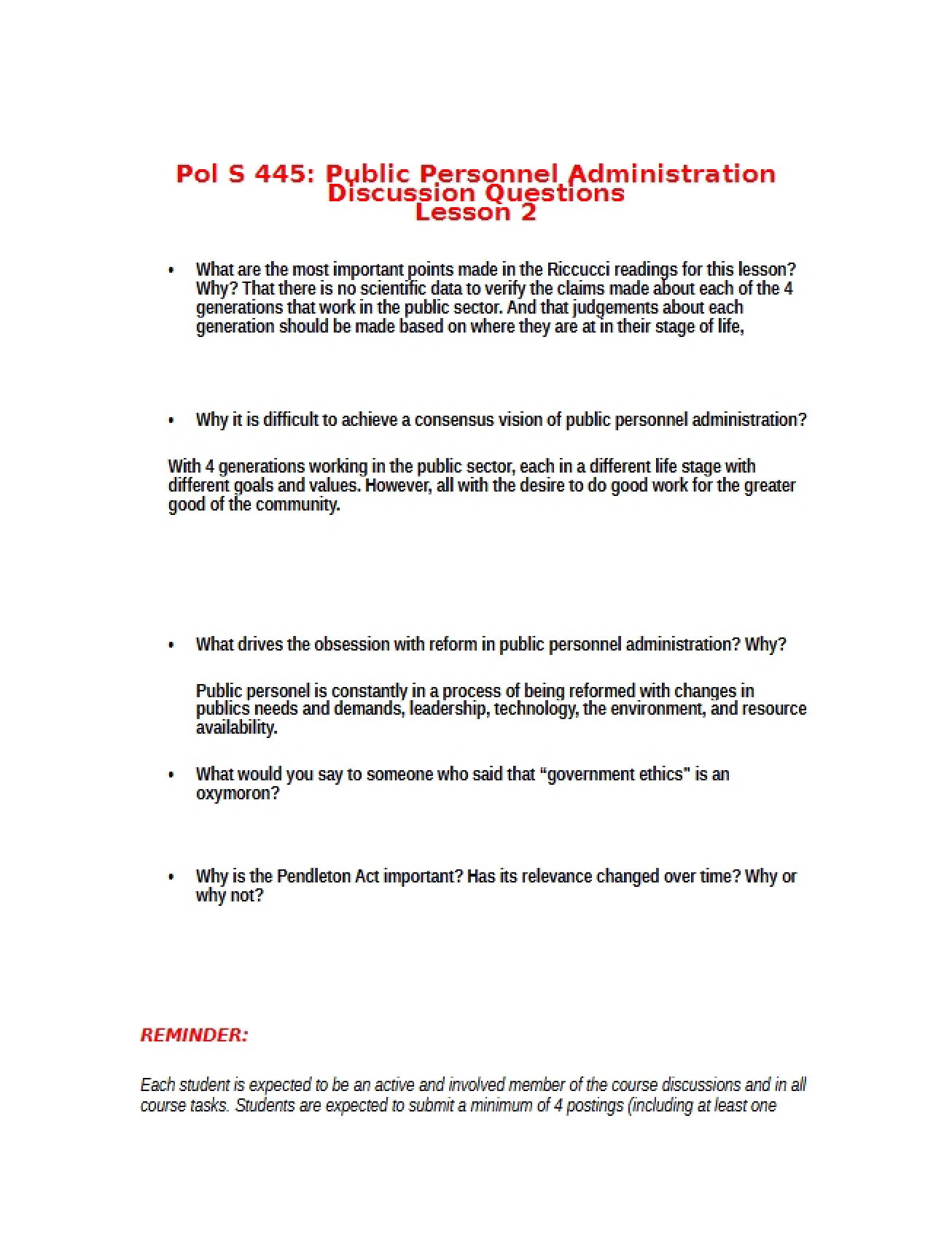 Questions for Discussion (Lesson 2)