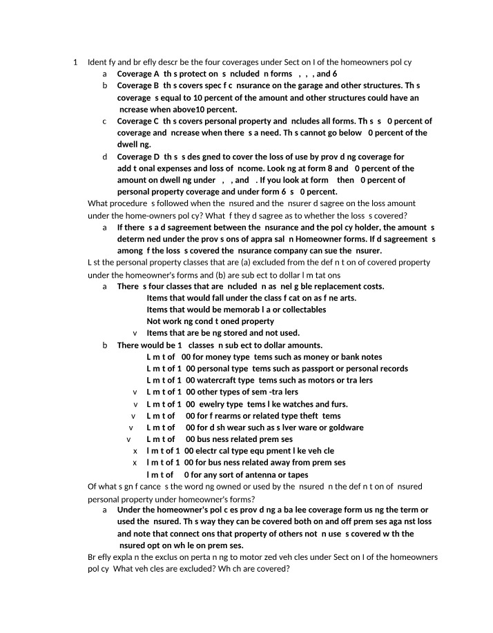 Four Coverages of the Homeowners Policy