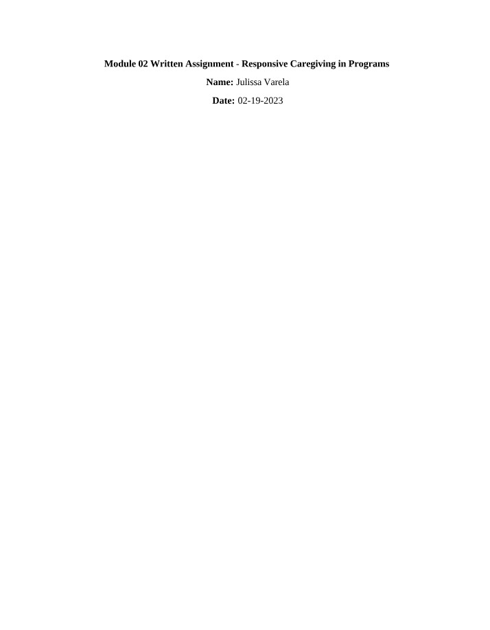 Responsive Caregiving in Programs - Module 02 Written Assignment