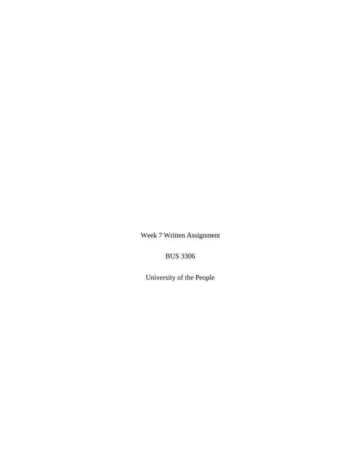 BUS3306 - Week 7 Written Assignment