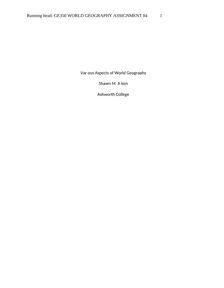 World Geography Assignment 04