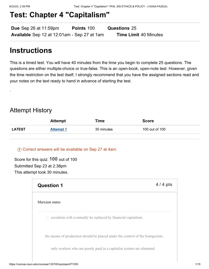 Quiz on Chapter 4 - Capitalism