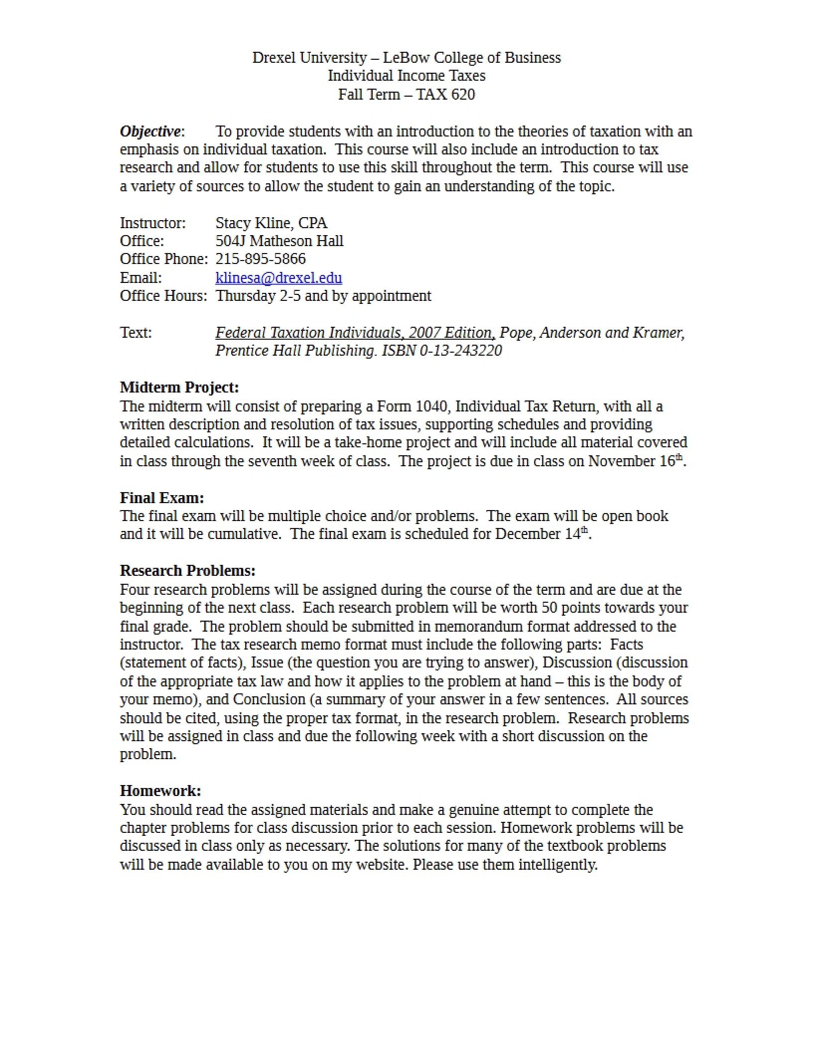 Individual Taxation Syllabus