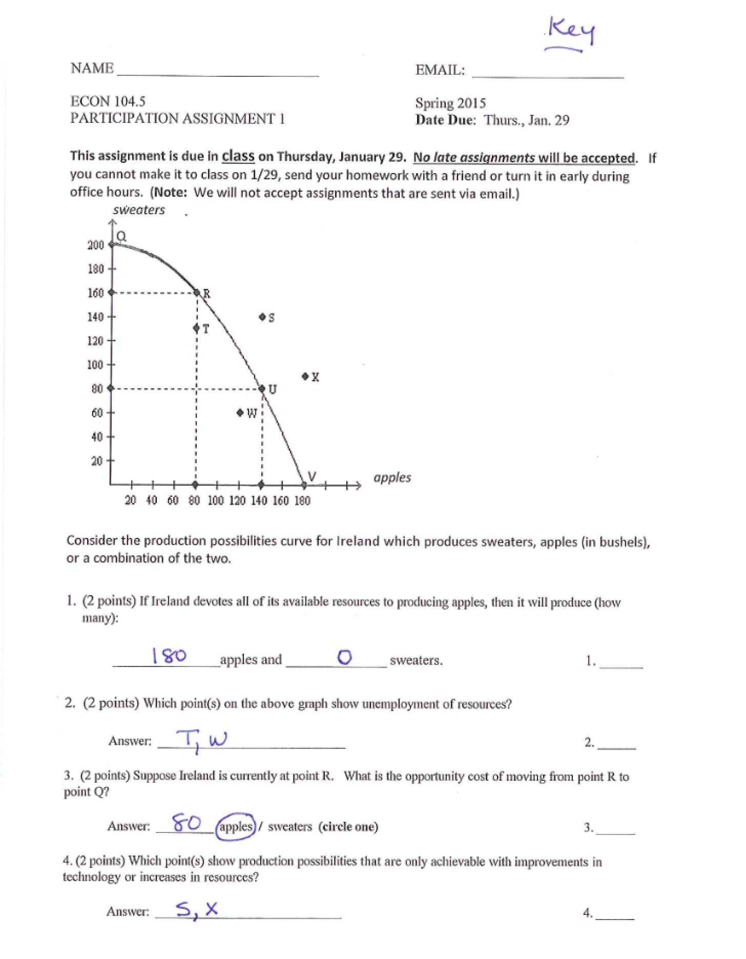Key for Econ 104 Homework 1